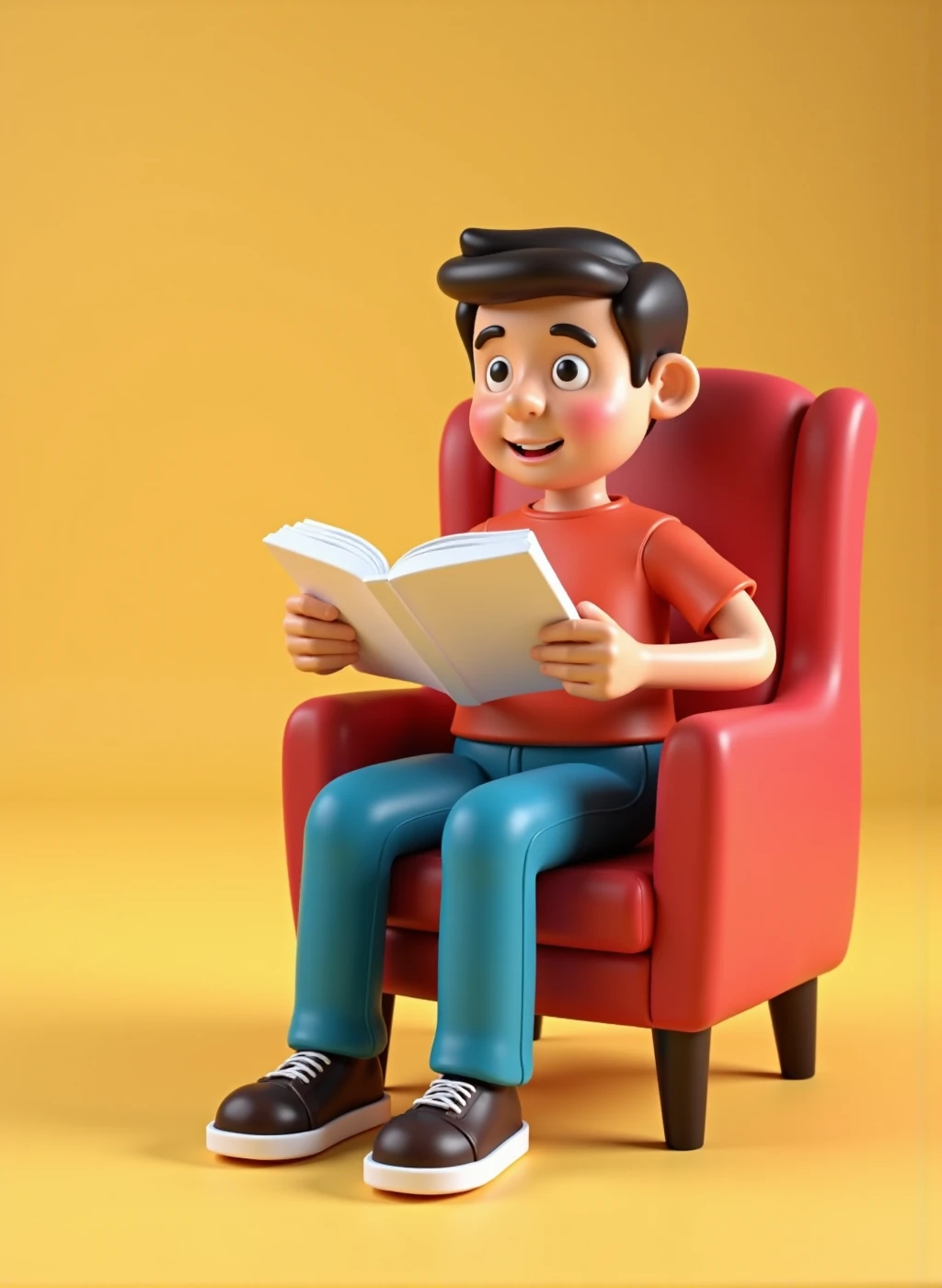 t0yb0x 3d toy design, a man is sitting in a chair reading a book, animation style