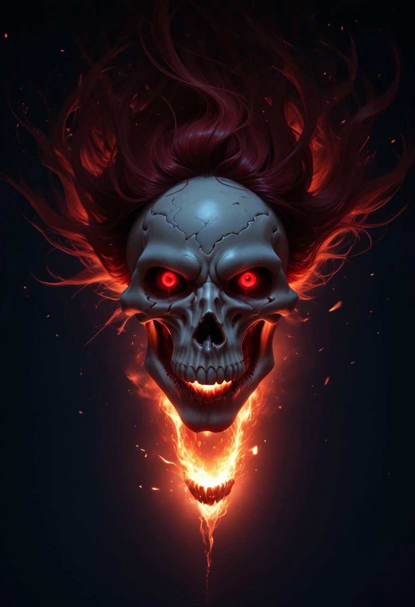 Score_9, score_8_up, score_7_up, (solo:1.5), 
(1skull:1.4), fire skull, red glowing eyes, dark demonic lighting, 
Break, 
(Floating skull:1.5), 
Break, 
(Epic image:1.3), (masterpiece:1.3), detailed, ultrarealistic, cinematic picture, silhouette lighting,