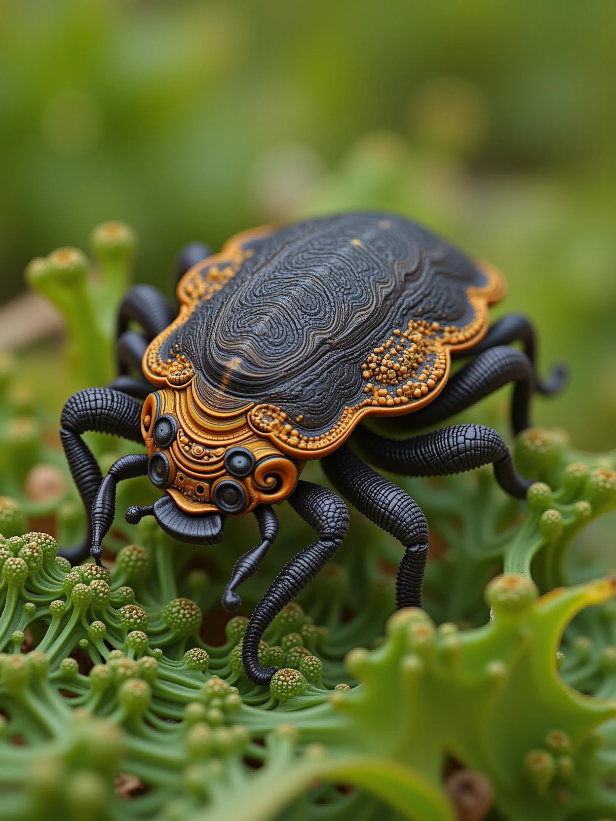 acidpolypite,a coil-like beetle,crawling on grass, 