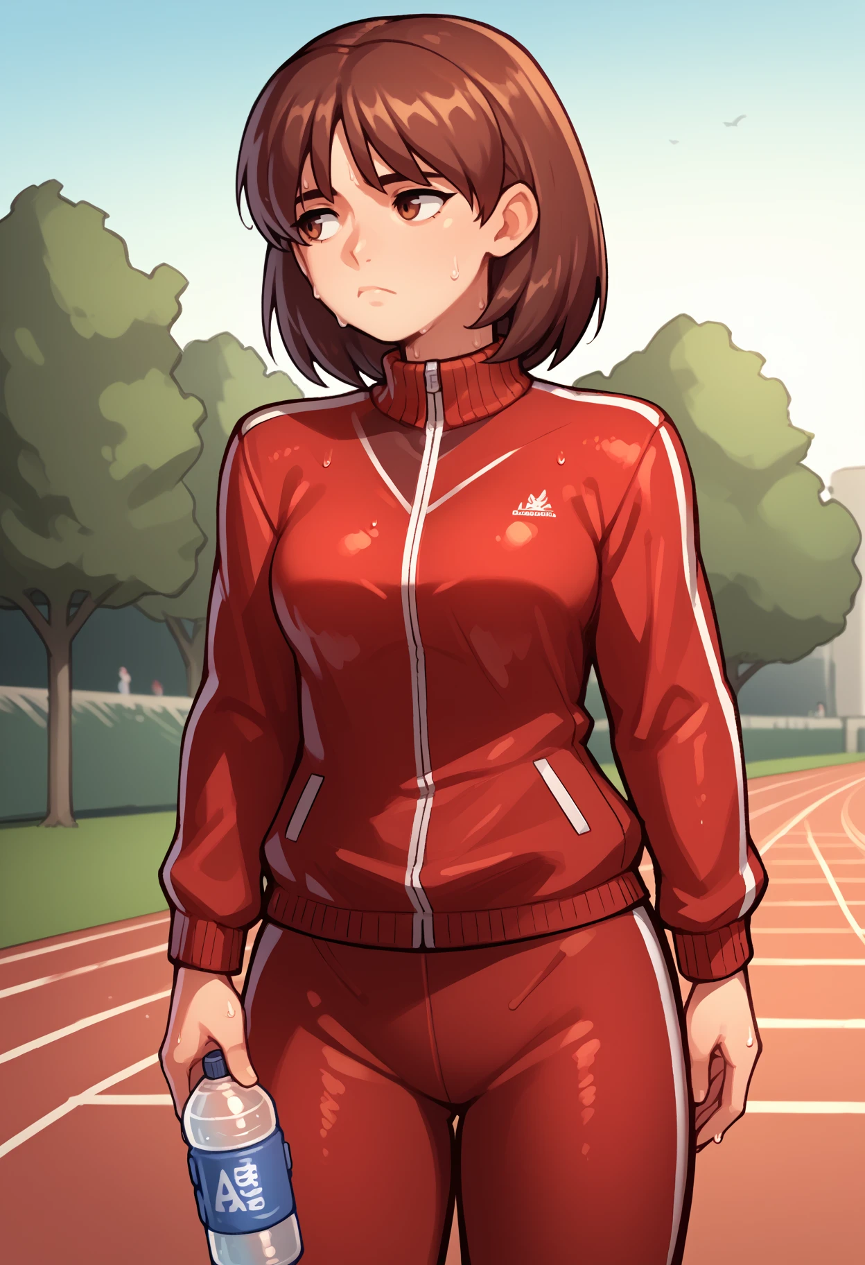 score_9, score_8_up, score_7_up, <break> solo, 1girl, n0el anderson, sweat, expressionless, looking away, standing, holding water bottle, short hair, brown hair, brown eyes, track suit, red jacket, track jacket, red pants, outdoors, park
<segment:yolo-face_yolov8m.pt,0.4,0.5//cid=1>