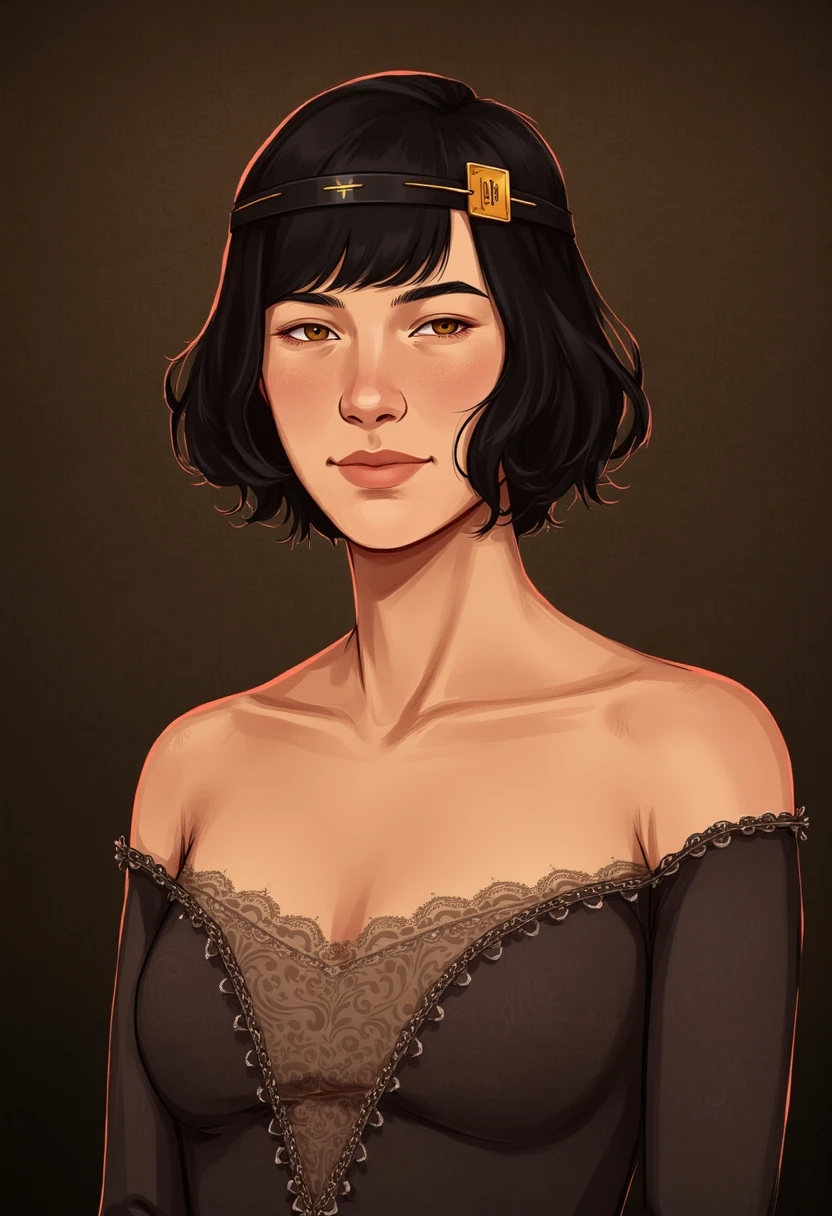 yyg_portrait of young woman with black hair, 1920's flapper, hair in 1920's style bob with bangs, 1920's party dress