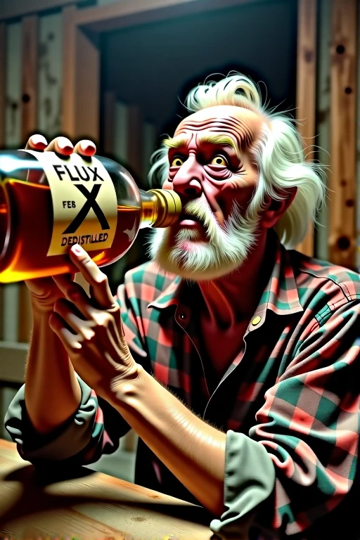 Balled wrinkly guy drinking orange juice meme with the word kaliber below it
