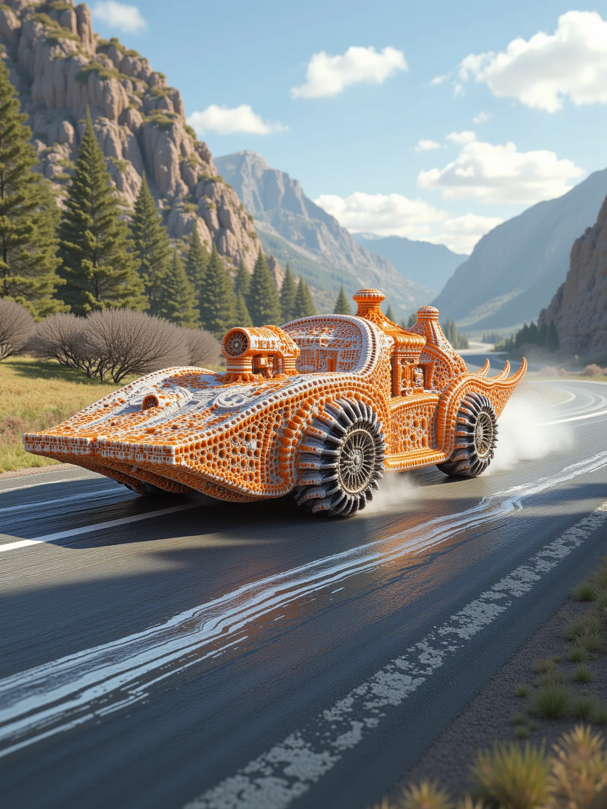 acidpolypite,the coral-like sport car on road,racing fast