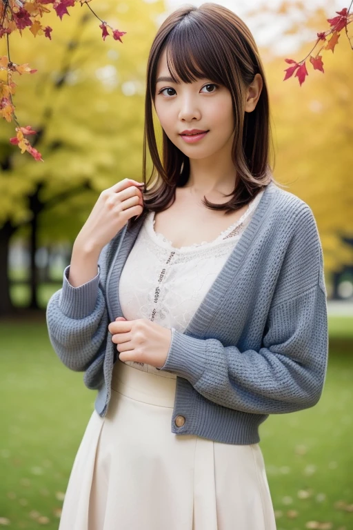 1girl,,(RAW photo, best quality), (realistic, photo-realistic:1.4), masterpiece, an extremely delicate and beautiful, extremely detailed, 2k wallpaper, Amazing, finely detail, extremely detailed CG unity 8k wallpaper, ultra-detailed, highres, soft light, beautiful detailed girl, extremely detailed eyes and face, beautiful detailed nose, beautiful detailed eyes,cinematic lighting,perfect anatomy,slender body
(at a park), (autumn scenery),(golden gingko leaves in the background), Tokyo university, (bokeh)
(wearing cardigan and jacket) (long skirt)
smiling
<lora:tanedarisaV2_lora:0.4>(long hair) <lora:tanedarisa_lora:0.4>