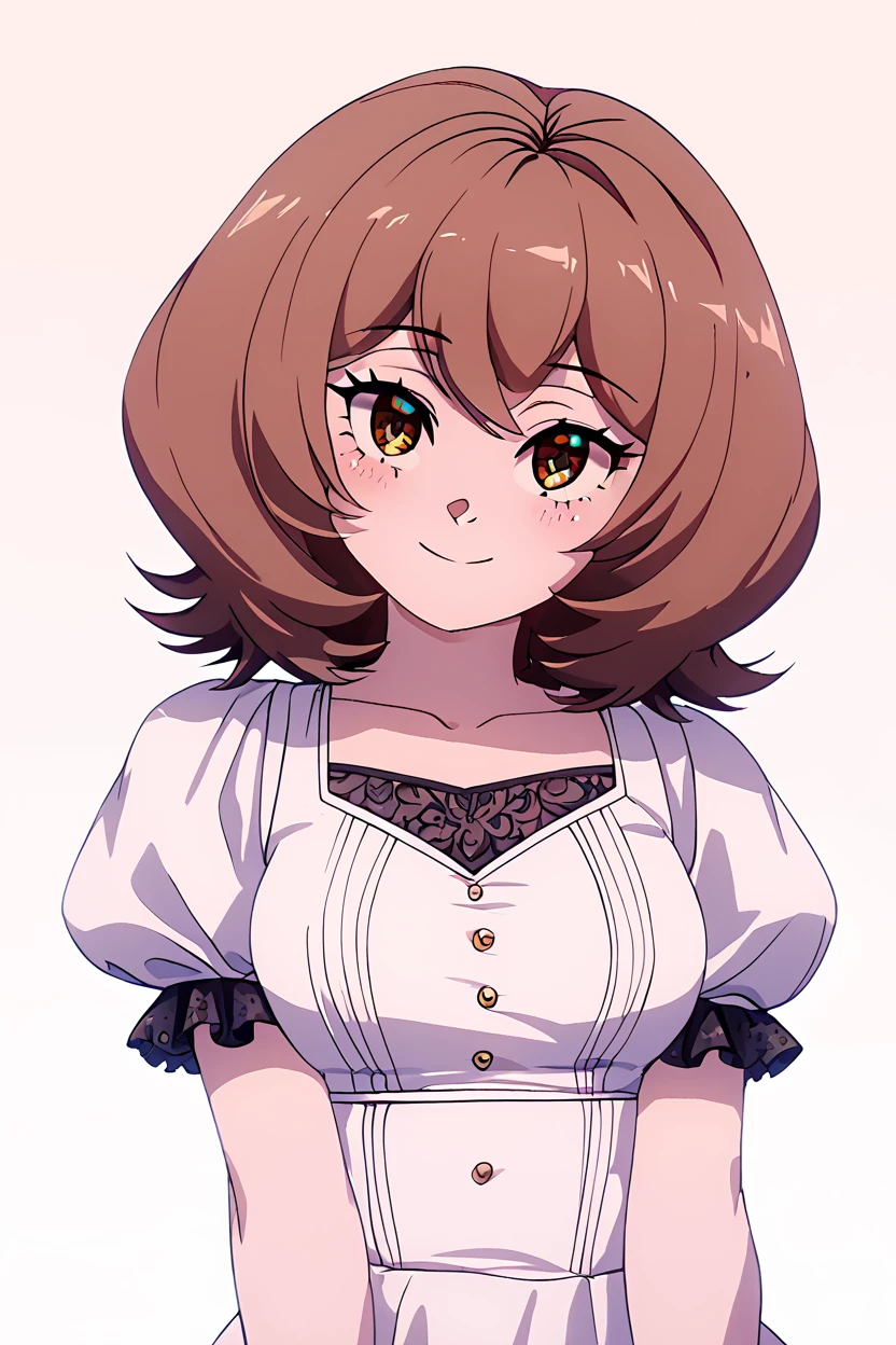 score_9, score_8_up, score_8, medium breasts, (curvy), cute, eyelashes,       BREAK, , zzEdel, brown eyes, medium hair, brown hair, short hair,   dress, collarbone, puffy short sleeves, <lora:EdelFrieren_PDXL:1.0>,  , BREAK, smile, closed mouth, looking at viewer, cowboy shot, ,,, embedding:zPDXL, Expressiveh, ,,, <lora:Konpeto_PDXL_v3:1.0>, <lora:SDXLFaeTastic2400:0.5>, <lora:Expressive_H-000001:0.4>,