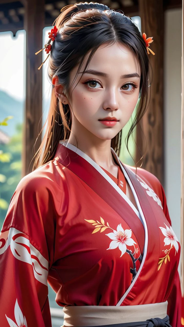 (8k, best quality, masterpiece:1.2), (realistic, photo-realistic:1.2)1girl,perfect face, perfect eyes,pureerosface_v1, red hanfu,tang style,(full body:1.2)