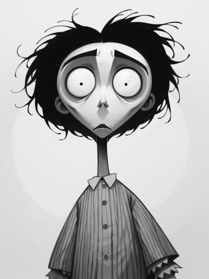 score_9, score_8_up, score_7_up, score_6_up, score_5_up,   <lora:TimBurtonXLP:1> tim burton, monochrome, horror (theme), wide-eyed,