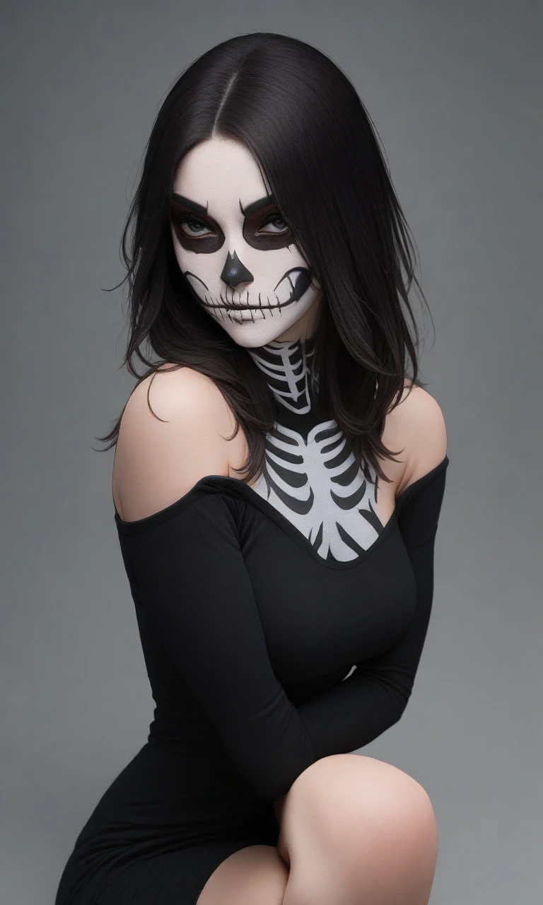 (masterpiece), (high quality), 1girl, SKULLF4C3XL, skull tattoo, facial_tattoo, skeleton makeup, skull facepaint,