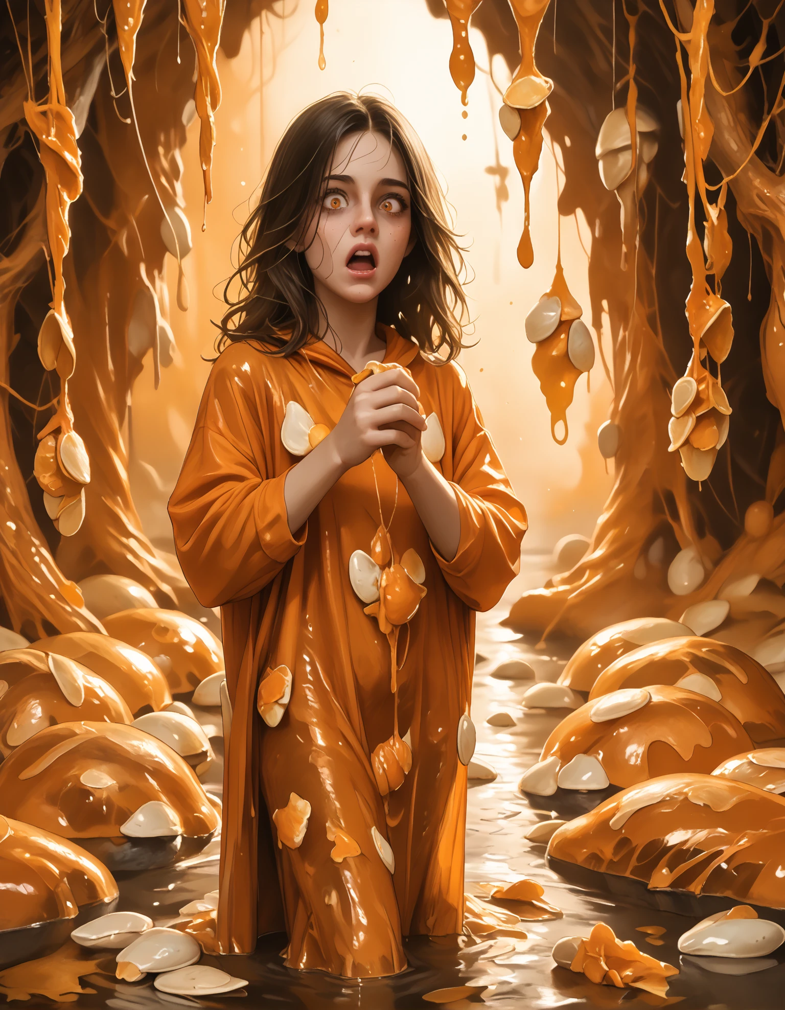 score_9, score_8_up, score_7_up, score_6_up, realistic,
wide angle, cave, 
1girl, witch costume, shocked, full body, (covered in pumpkinnards slime:1.6), wading through an (orange swamp:1.2) of (pumpkinnards:1.3), 
dramatic lighting, cinematic lighting, (horror scene), movie poster, (orange theme:1.3),
embedding:zPDXL2 ,