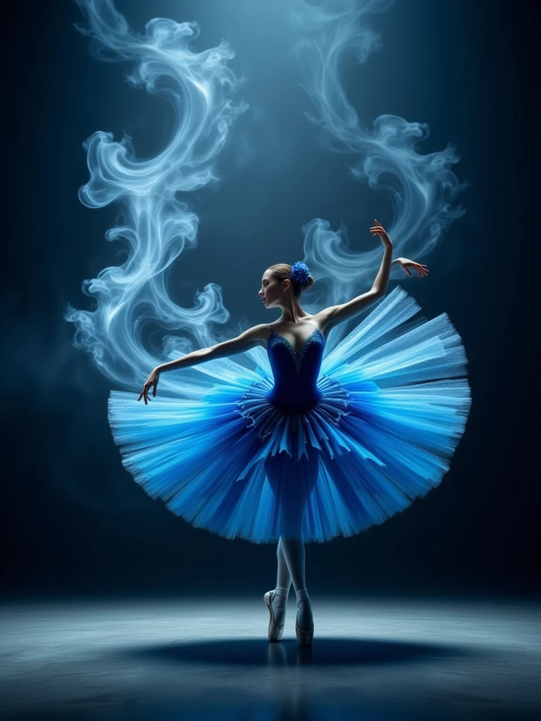 ballerina dance,dark blue smoke,