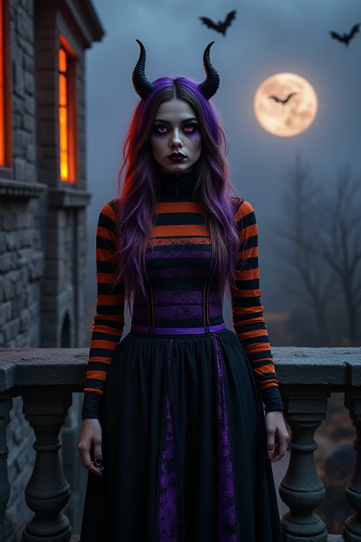 a photograph of an eleven maiden standing on the balcony of a castle