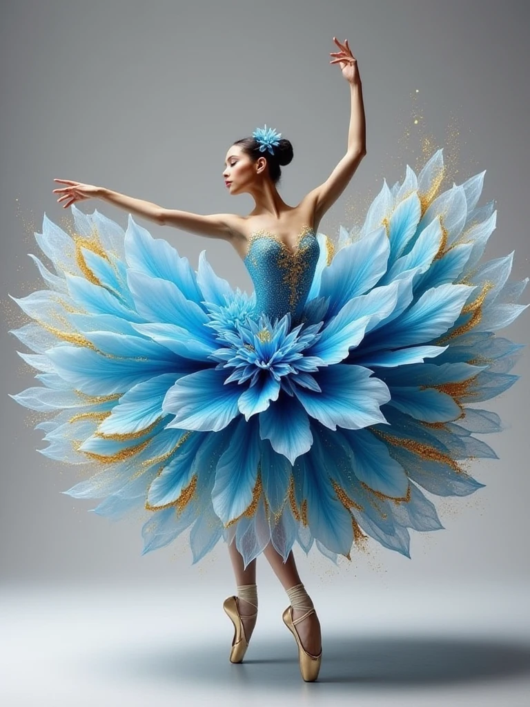 ballerina dance with blue flower and gold powders