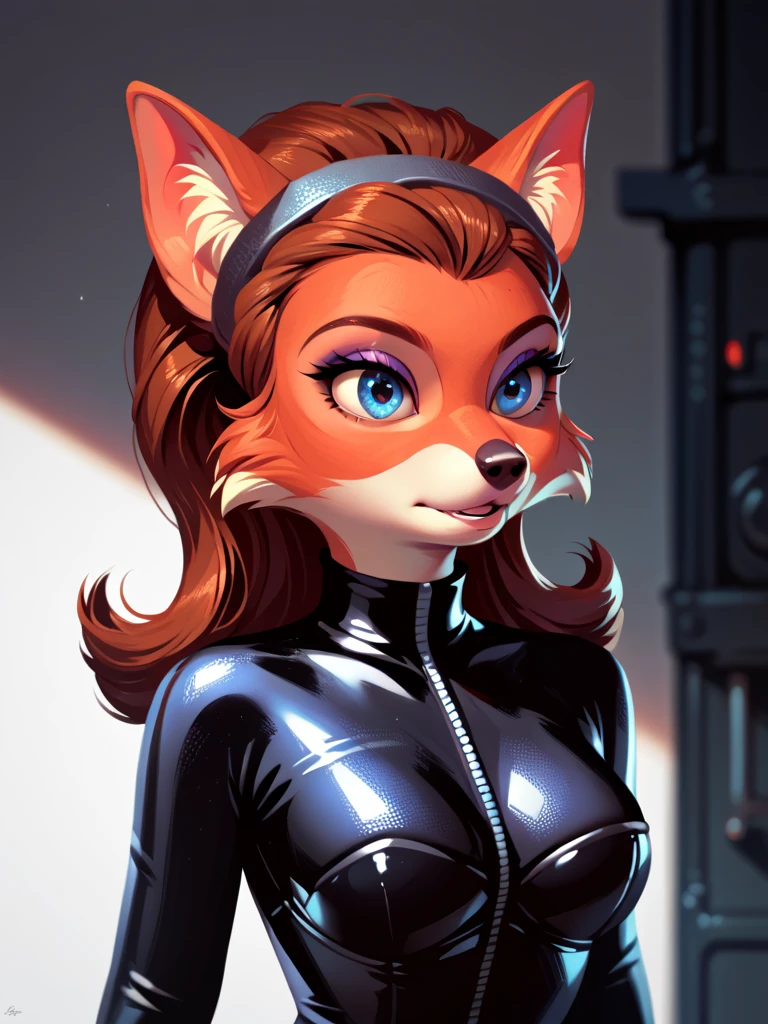 score_9, score_8_up, score_7_up, score_6_up, score_5_up, score_4_up, source_furry, solo, anthro fox, femme_appeal, black bodysuit, detailed face, detailed eyes <lora:femme-appeal:1>