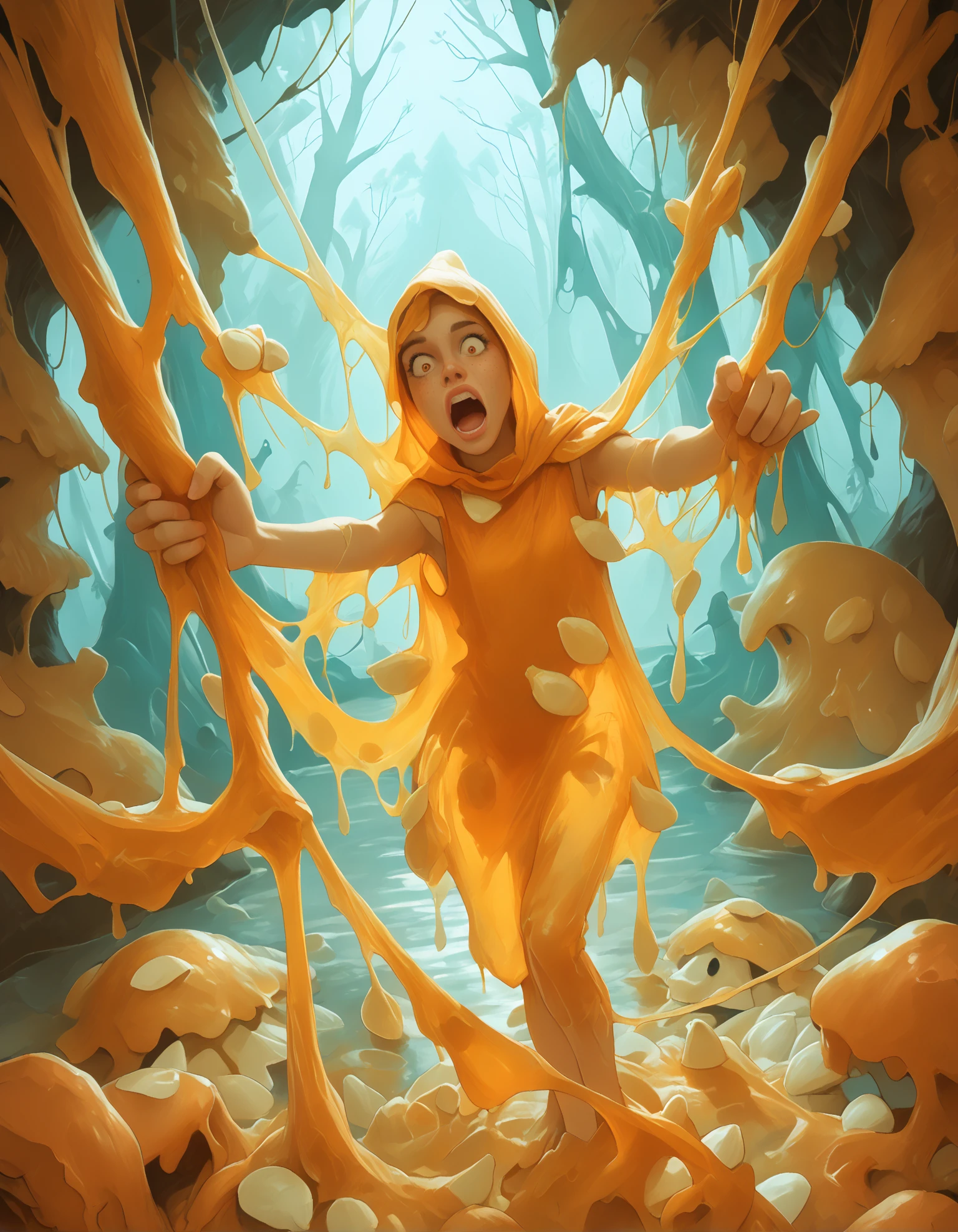 score_9, score_8_up, score_7_up, score_6_up, realistic,
wide angle, cave, from above, 
1girl, witch costume, shocked, full body, (covered in pumpkinnards slime:1.6), wading through an (orange swamp:1.2) of (pumpkinnards:1.3), 
dramatic lighting, cinematic lighting, (horror scene), movie poster, (orange theme:1.3),
embedding:zPDXL2 ,