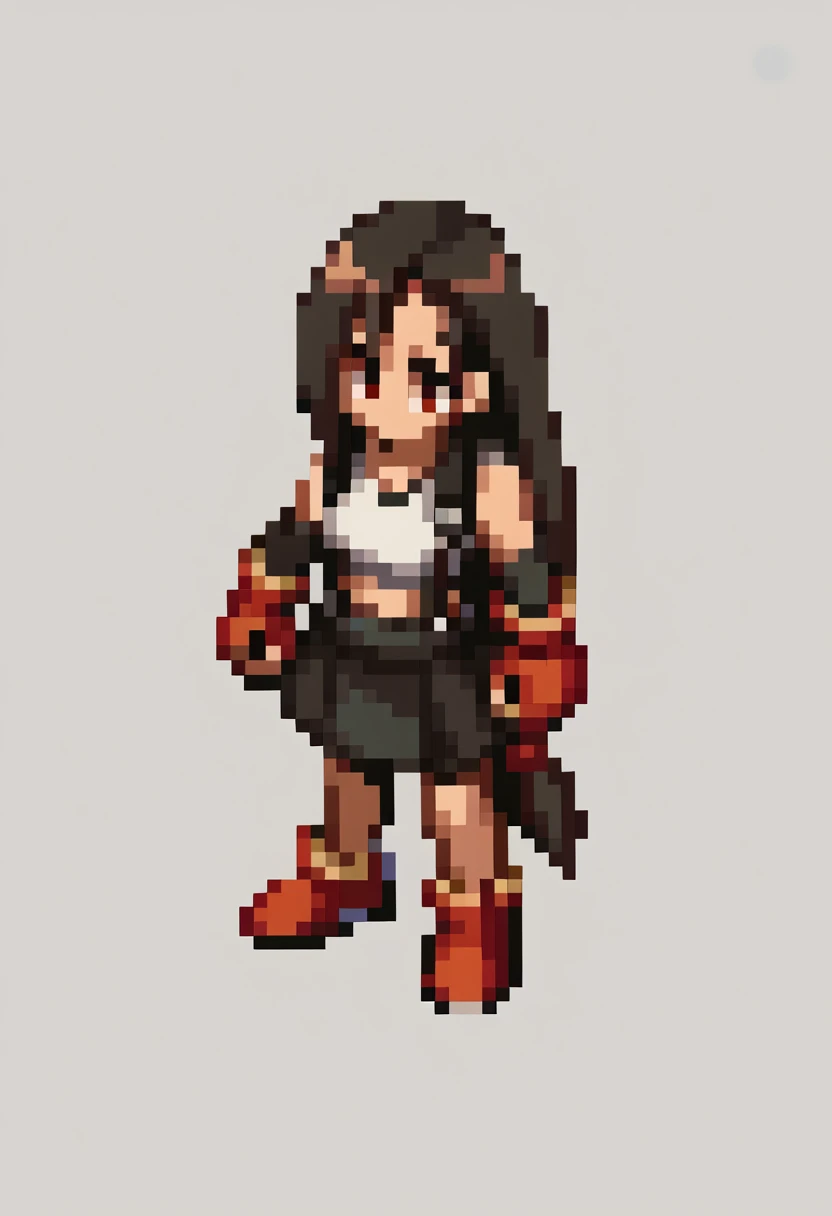 masterpiece, Highest quality, 8K, Pixel Art, ((One woman)), whole body, fine, fineな顔, Chinese clothing, Brown Hair, Ring-shaped hair, Twin tails, Roundhouse kick, kick trajectory, Fire effect, Red effect background, Get a gacha character