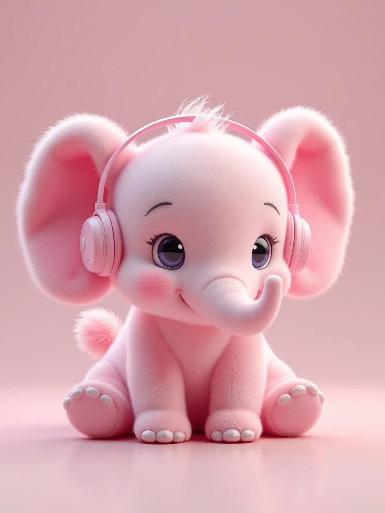 plush, elephant, pink earphone,animated,