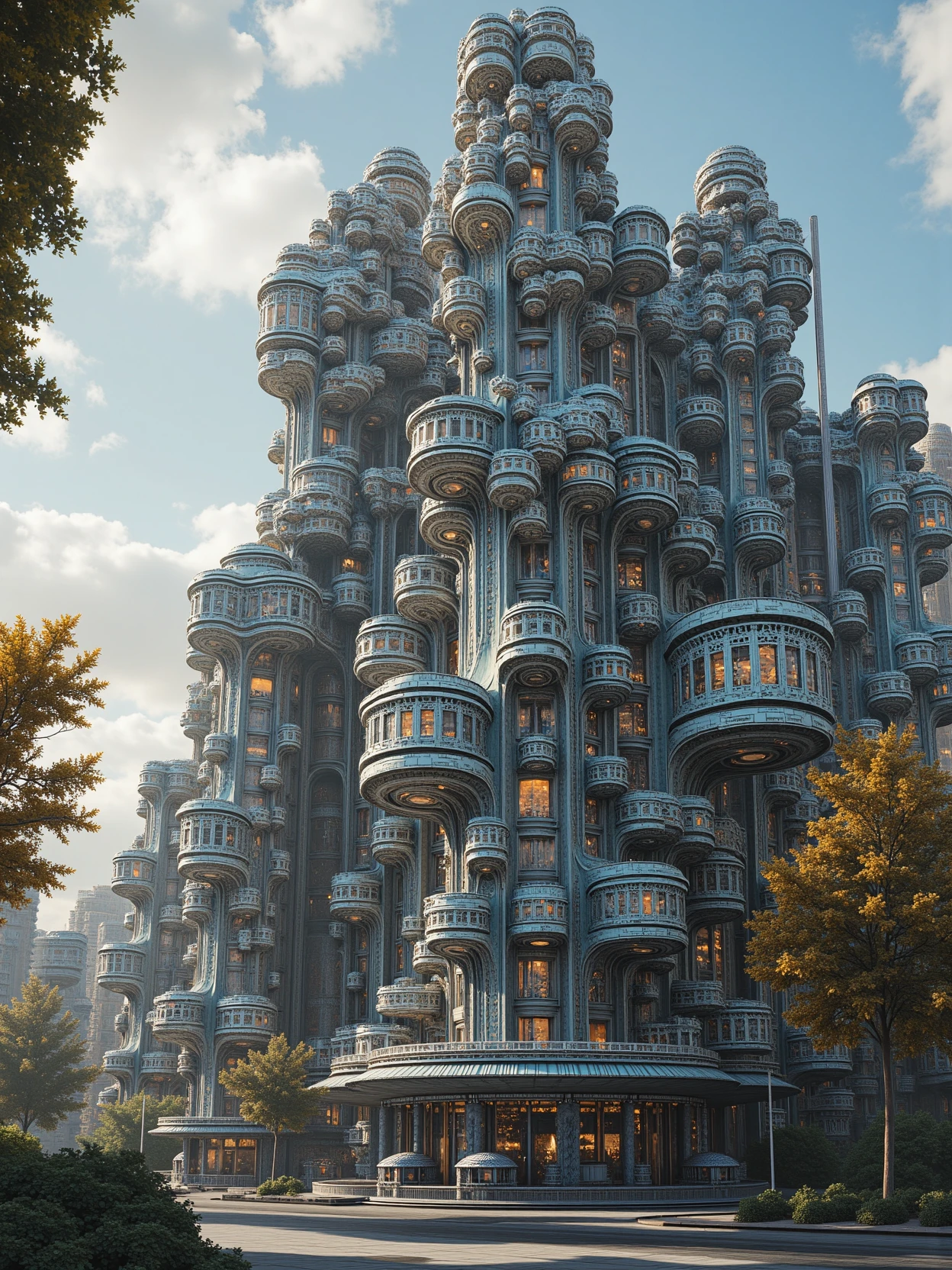 acidpolypite,a large coil-like and steampunk office building in the future city