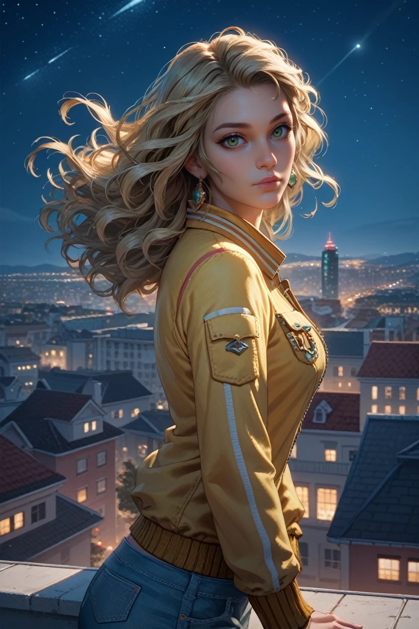 score_9, score_8_up, score_7_up,
<lora:FFCindy:0.8>
FFCindy, 1girl, blonde hair, green eyes, looking at viewer, standing on a rooftop at night, city lights twinkling below, wind gently blowing hair, starry sky above, mysterious and enchanting ambiance