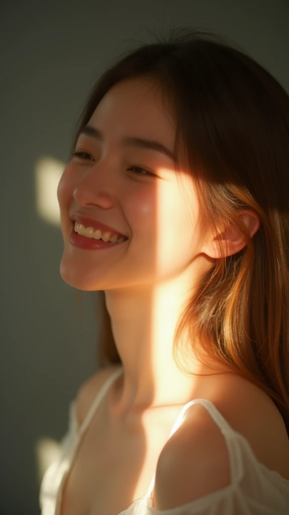 woman,smile,white light on face,