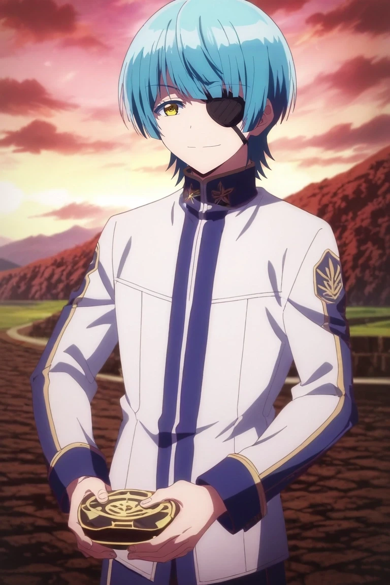 score_9, score_8_up, score_7_up, source_anime, rating_safe, , anime screencap, , official style, , , 1boy, solo, male focus, <lora:yuuto_ijika_pony:0.96>, yuuto_ijika, blue hair, yellow eyes, short hair, eyepatch, bangs, panorama, disneyland, day, holding object, light smile, ,, <lora:sdxl_lightning_8step_lora:1>