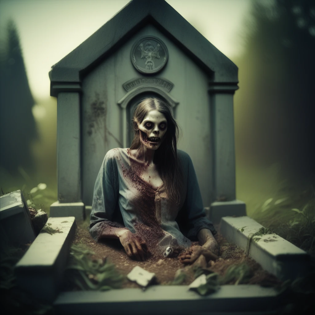 score_9,score_8_up,score_7_up,score_6_up Zombie Woman Halloween coming out of a grave