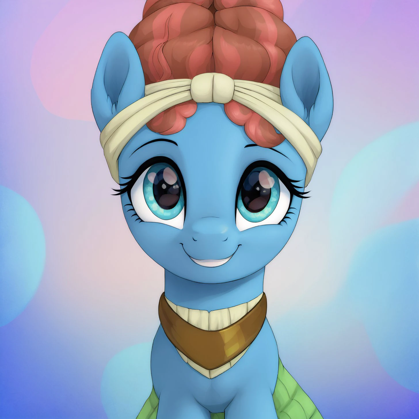 score_9, score_8_up, score_7_up, score_6_up, score_5_up,with beautiful, detailed, (detailed cute pony face), detailed eyes, detailed fur, beautiful, vector, flat colors, (abstract background: 1.8), (looking at you, looking at viewer: 1.5), cute smile, happy, ((close-up)), <lora:Mage Meadowbrook:1>Mage Meadowbrook,earth pony,  solo, female,
<lora:Wholesome_MLP-v1.2:1>  <lora:Realistic000003_1_2.5DAnime_0.05_Merge1:1>