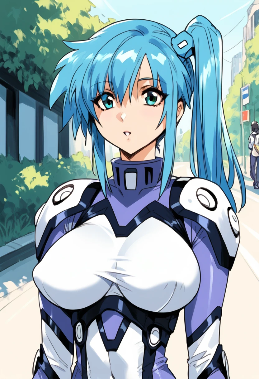 score_9, score_8_up, score_7_up, score_6_up, score_5_up, score_4_up, masterpiece, best quality, BREAK,
1girl, outdoors, <lora:kureha_misaki_divergence_eve_Pony_ver01:1> kureham, blue hair female, large breasts, side ponytail, bodysuit, <lora:TruckKun_Style_Lora_V3:0.8>