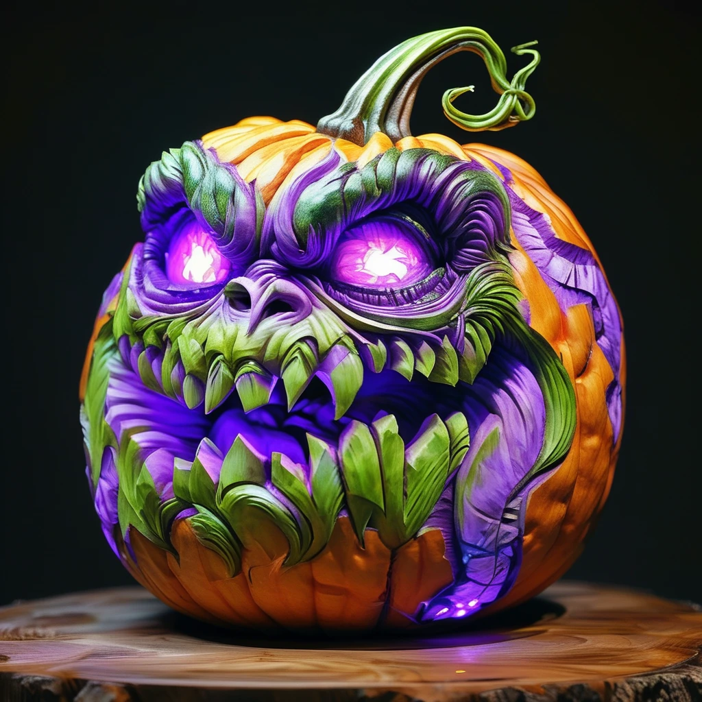 pumpkin monster carving green and purple