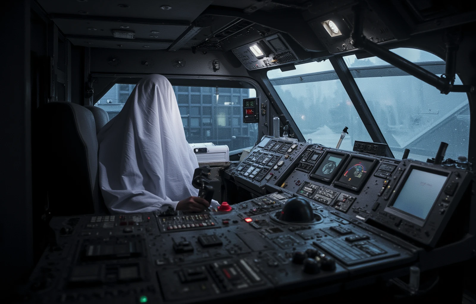 sheet ghost at cockpit of Millennium Falcon