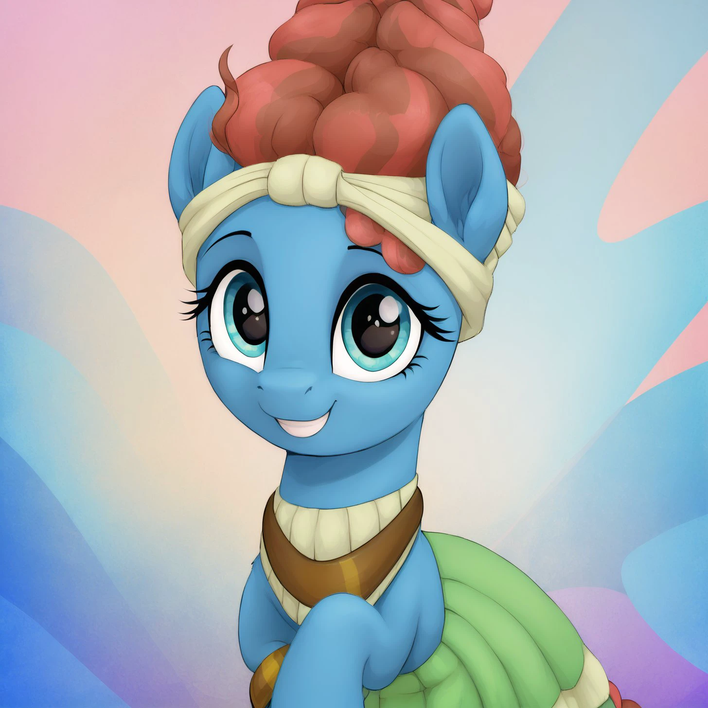 score_9, score_8_up, score_7_up, score_6_up, score_5_up,with beautiful, detailed, (detailed cute pony face), detailed eyes, detailed fur, beautiful, vector, flat colors, (abstract background: 1.8), (looking at you, looking at viewer: 1.5), cute smile, happy, ((close-up)), <lora:Mage Meadowbrook:1>Mage Meadowbrook,earth pony,  solo, female, full body, stands on its hind hooves,
<lora:Wholesome_MLP-v1.2:1>  <lora:Realistic000003_1_2.5DAnime_0.05_Merge1:1>