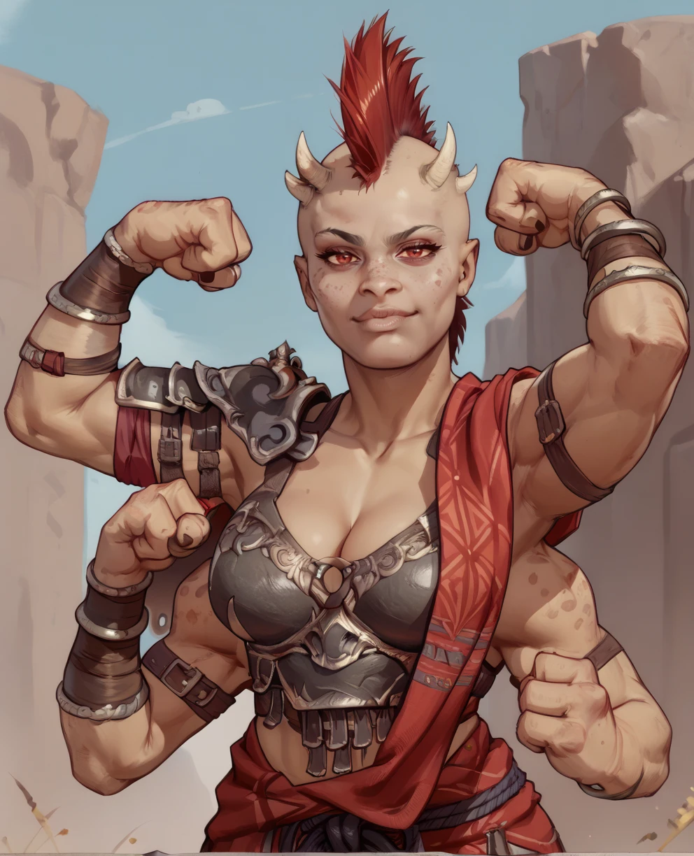 score_9,score_8_up,score_7_up,
Sheevaxl,small horns,red eyes,mohawk,
red robes. armor,cleavage,serious, four arms, 
flexing,smug,
outside,
standing,upper body,<lora:Sheevamk11XL:0.9>,