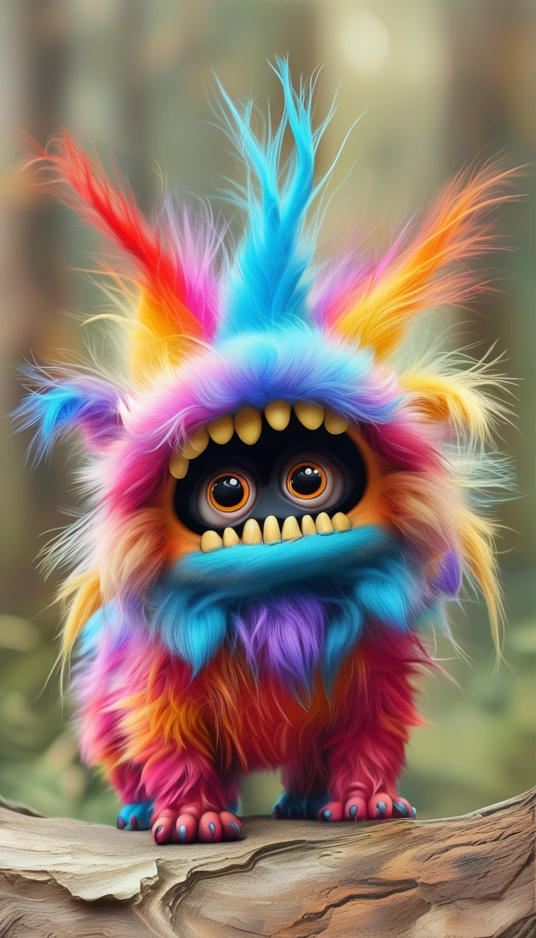 colorful pet monster on a log