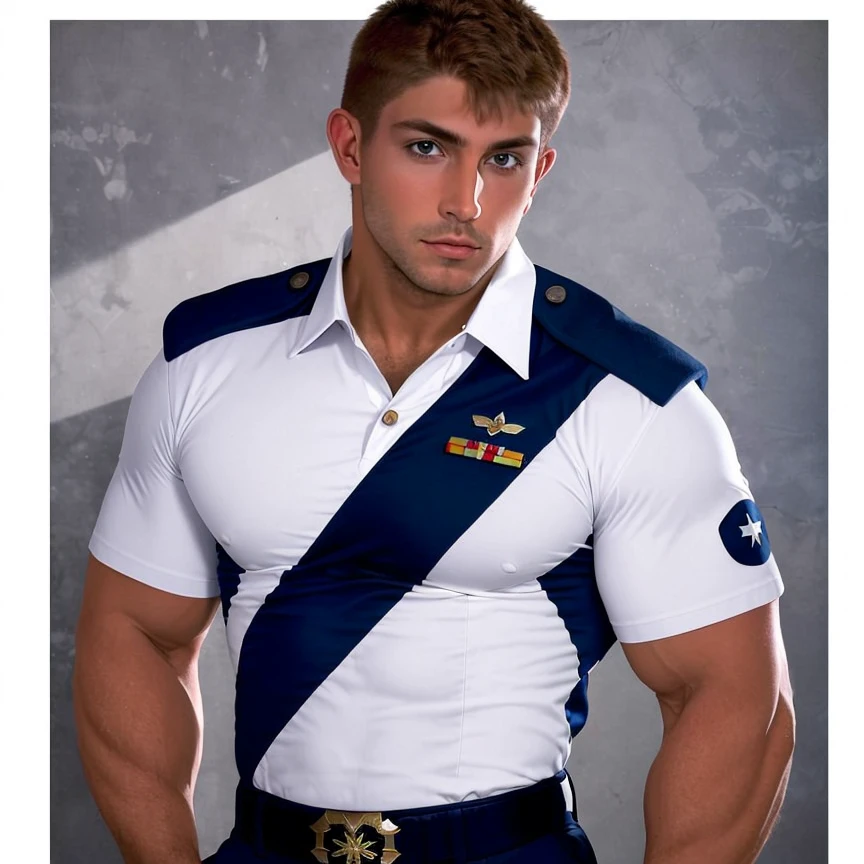 indian gurjar hunk in navy security guard uniform with batches on shirt and huge bulge 