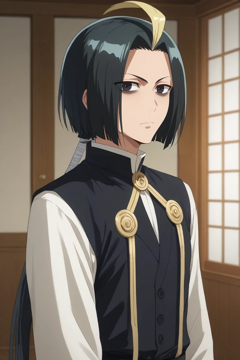 score_9, score_8_up, score_7_up, source_anime, rating_safe, intricate details, semi-realistic, looking at viewer, , 1boy, solo, male focus, <lora:seigen_amawaka_pony:0.8>, seigen_amawaka, black hair, black eyes, long hair, low ponytail, multicolored hair, two-tone hair, streaked hair, blonde hair, ahoge, , irish costume, <lora:sdxl_lightning_8step_lora:1>