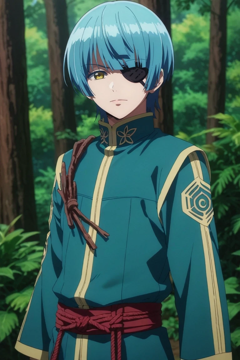 score_9, score_8_up, score_7_up, source_anime, rating_safe, , anime screencap, , , , depth of field, 1boy, solo, male focus, <lora:yuuto_ijika_pony:0.88>, yuuto_ijika, blue hair, yellow eyes, short hair, eyepatch, bangs, , timber costume, <lora:sdxl_lightning_8step_lora:1>