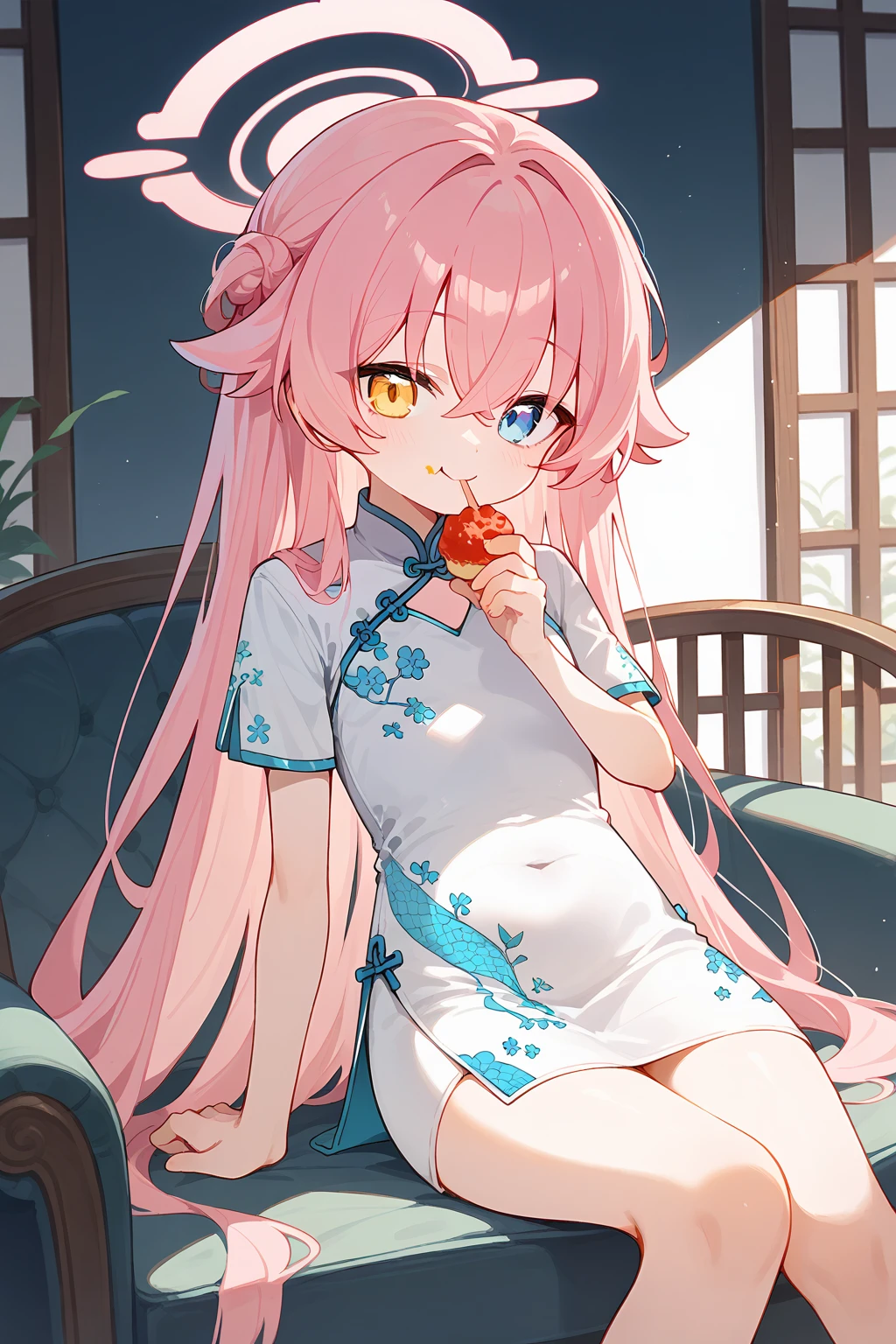 (score_9,score_8_up,score_7_up),<lora:hoshino (blue archive)-v1:1>,hoshino (blue archive),1girl,long hair,baozi,heterochromia,pink hair,blue eyes,solo,food,looking at viewer,chinese clothes,bangs,yellow eyes,dress,smile,holding,sitting,closed mouth,china dress,white dress,holding food,chair,short sleeves,hair between eyes,eating,jewelry,multicolored hair,very long hair,
good feet,anime,NSFW,expressive,amazing quality,ultra hd 32k,