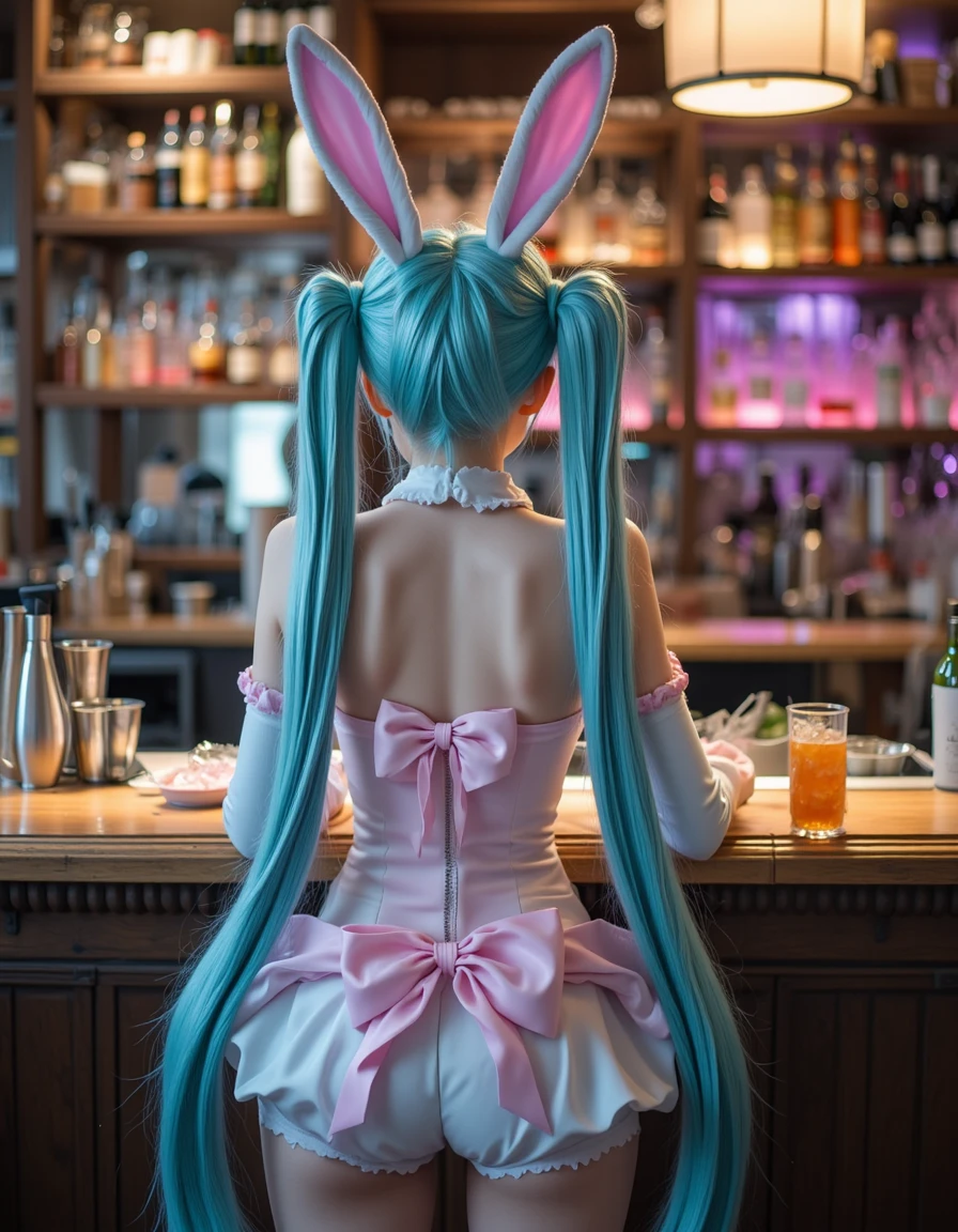 SuchBackView, Back view of Realistic adult Hatsune Miku, latax bunny costume, cocktail bars