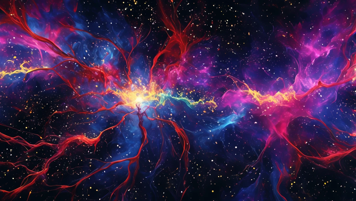 abstract soul, threads connecting to universe, colorful nebula background, glowing tendrils, dreamlike atmosphere, soft focus, wide shot  <lora:artfullyTOL:1>, arttl, masterpiece, (figure, soul),