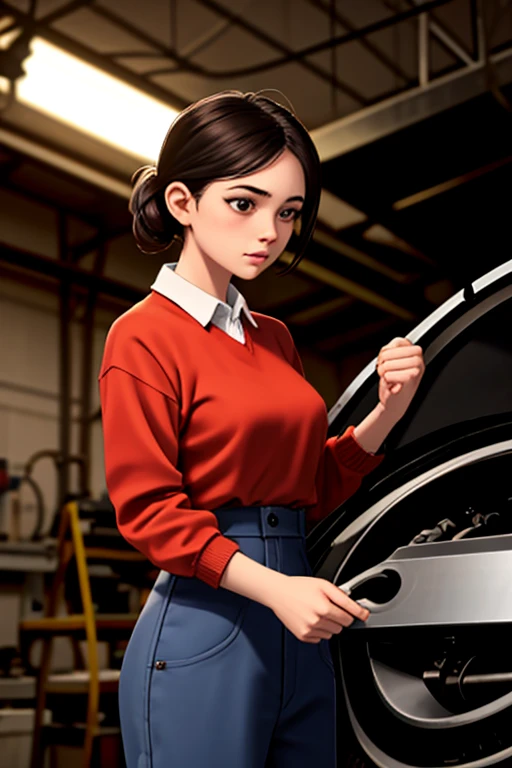 1girl,  mechanic, working on engine,  staff jumper, race <lora:LCM_LoRA_Weights_SD15:1>