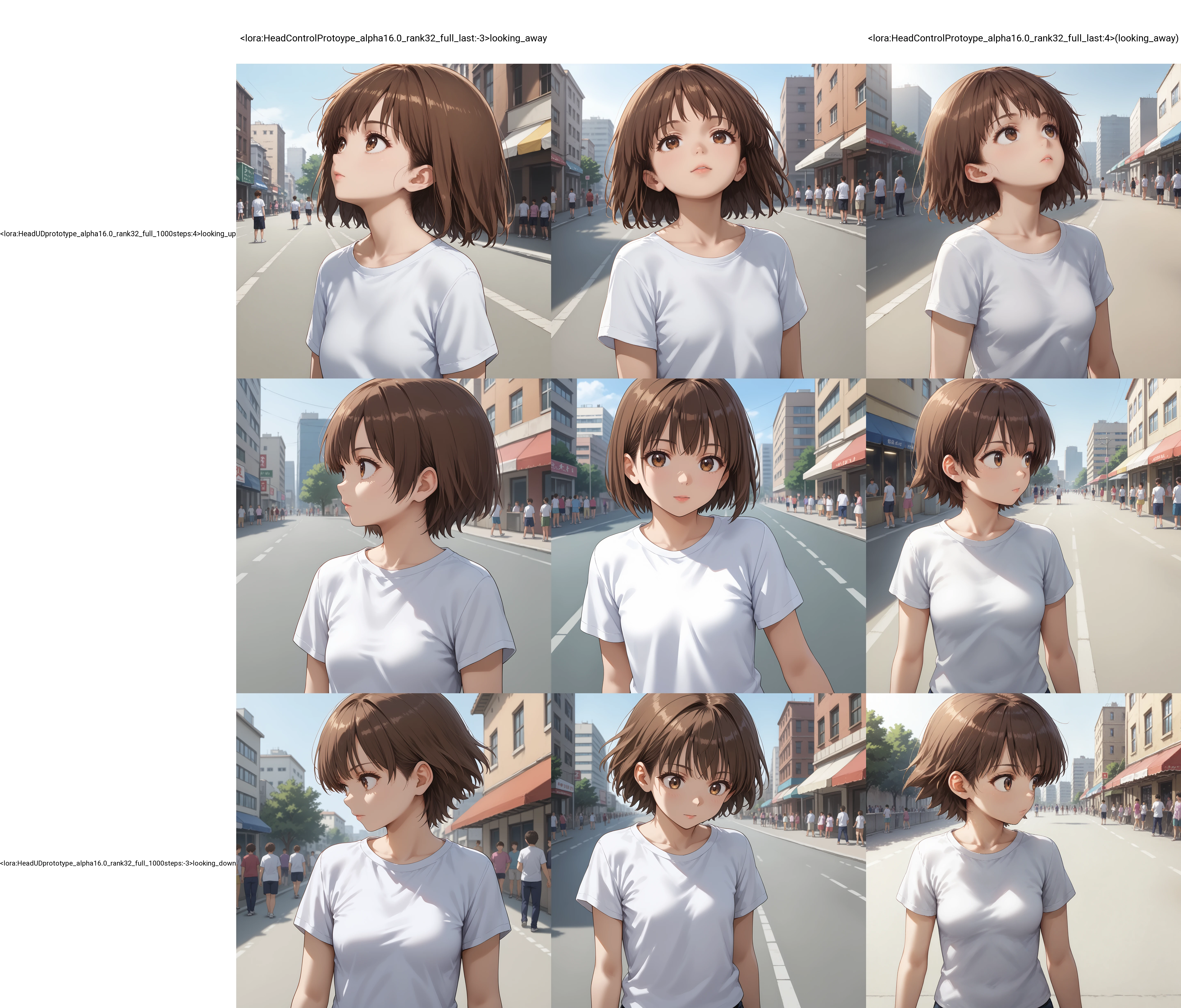 score_9,source_anime,anime style,<lora:Breast Slider - Pony_alpha1.0_rank4_noxattn_last:-0.5>,<lora:Nipple Size Slider_alpha1.0_rank4_noxattn_last:-0.5>,<lora:d3t41l3dXLP:0.25>,<lora:m0njy4XLP:0.35>,<lora:susamix010-pony:0.3>,1girl,short hair,(white t-shirt),brown hair,brown eyes,outdoors,in public,<lora:HeadControlProtoype_alpha16.0_rank32_full_last:-3>looking_away,<lora:HeadUDprototype_alpha16.0_rank32_full_1000steps:4>looking_up,