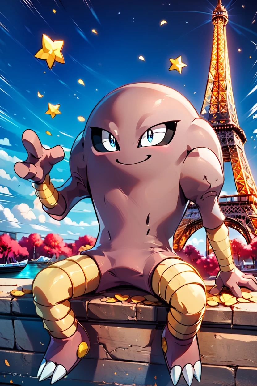 score_9, score_8_up, score_8,     BREAK, , ,,,  zzHitmonlee, no humans, pokemon (creature),  <lora:Hitmonlee_Pokemon_PDXL:1.0>,  full body, legs apart, emphasis lines, black sclera,  dynamic pose,  ,,,  , BREAK, zzEiffelTower in background, sitting, watercraft, boat, sitting on wall, side view, looking at viewer, smile, ,,, BREAK, blooming stars, luminescent petals, otherworldly fragrance blurry background, ,,, embedding:zPDXL, Expressiveh, ,,, <lora:EiffelTowerPDXL:0.8>, <lora:CatalystStylePDXL:0.6>, <lora:SDXLFaeTastic2400:0.5>, <lora:Expressive_H-000001:0.4>,