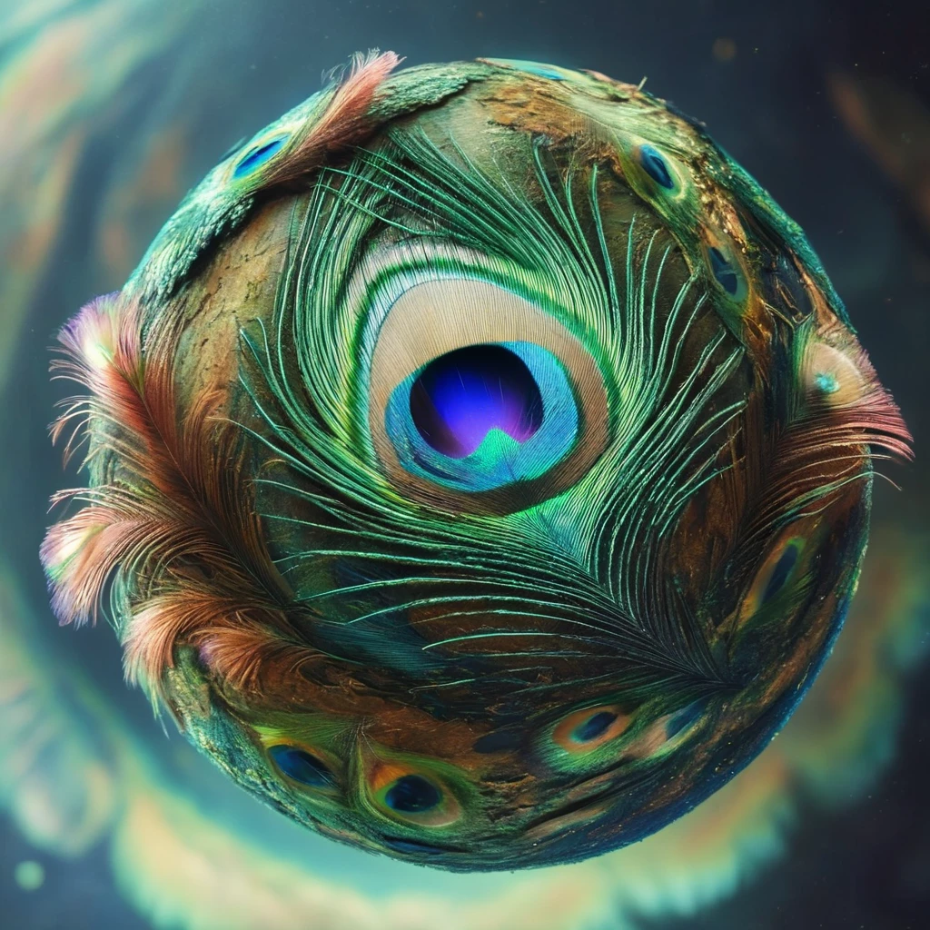 pavolaris planet with peacock feathers, professional  photo, expressive, detailed, sharpened, cinematic<lora:pavolaris:1>