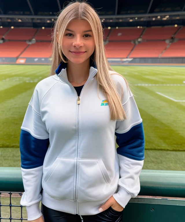 photo of linchenw, Zip-Up Sweatshirt at Stadium Sports Event, <lora:linchenw:1>