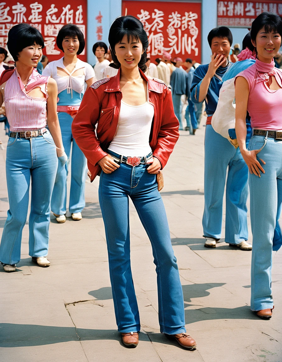 <lora:JeansGirl:1> Bejing 1984, full color photo of a jeansgirl
