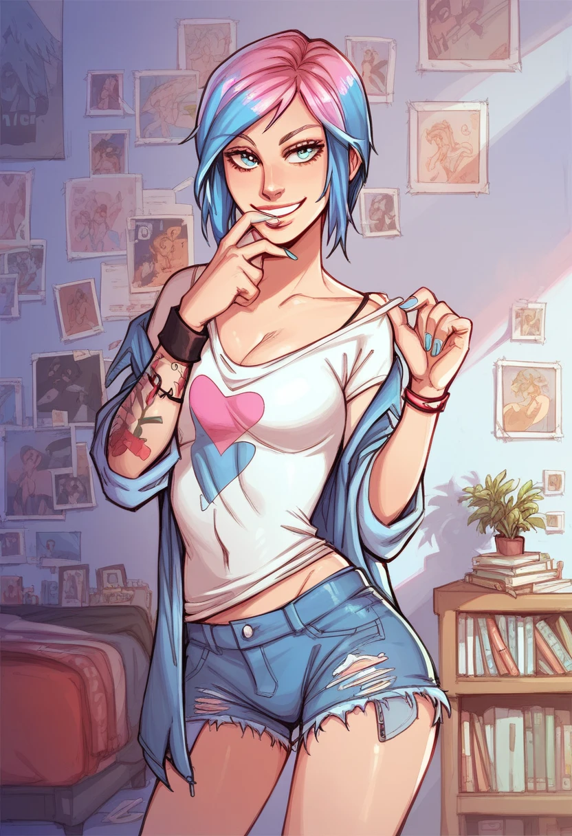 score_9, score_8_up, score_7_up, score_6_up, score_5_up, score_4_up, 1 girl, solo, reiq art style, feet, perfect feet
BREAK, chloeprice, medium breasts, blue eyes, blue hair, necklace, tanktop with a skull, beanie, bare shoulders, arm tattoo, smirk,full,body,wearing sexy platform Heels,feet