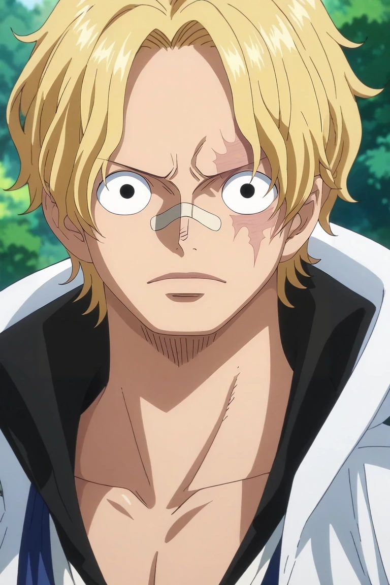 score_9, score_8_up, score_7_up, , rating_safe, , anime screencap, , , looking at viewer, depth of field, 1boy, solo, male focus, <lora:sabo_one_piece_pony:0.94>, sabo_one_piece, blonde hair, black eyes, short hair, scar across eye, bandaid on face, , , , , <lora:sdxl_lightning_8step_lora:1>