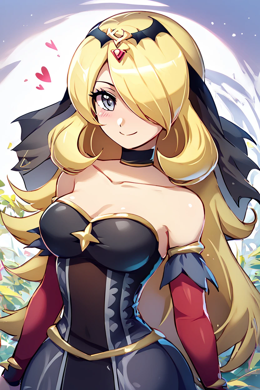 score_9, score_8_up, score_8, medium breasts, (curvy), cute, eyelashes,       BREAK, , ,,,  zzCynthiaRenegade, grey eyes, long hair, blonde hair, hair over one eye, hair ornament, official alternate costume,  black dress, black choker, veil, tiara, collarbone,  <lora:CynthiaRenegade_Pokemon_PDXL:1.0>,   ,,, , BREAK, smile, closed mouth, looking at viewer, cowboy shot, ,,, embedding:zPDXL, Expressiveh, ,,, <lora:Konpeto_PDXL_v3:1.0>, <lora:SDXLFaeTastic2400:0.5>, <lora:Expressive_H-000001:0.4>,