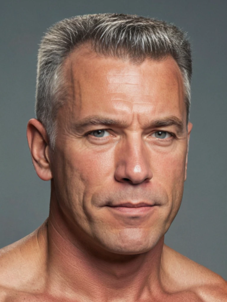 mature muscular man with flattop haircut, gray hair, masculine, muscular,  <lora:100_flattop_XL_v1:0.55>,   (no_background)