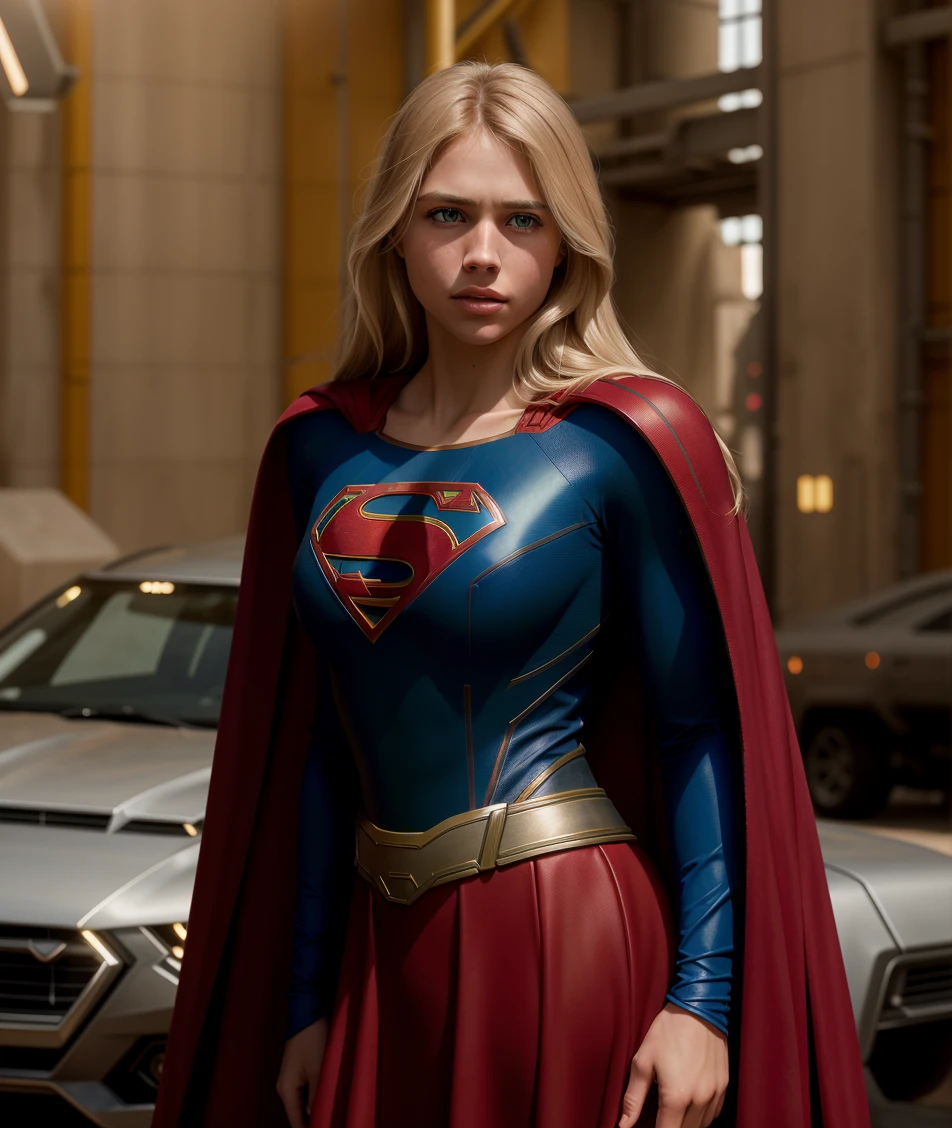 (Raw, Analog portrait photo of Kara Zor El), sci-fi superhero style, detailed face, teen, long hair, (light blonde hair:1.2), heroic, ultra realist colors, very intricate details, focus, full frame image, award winning, highly detail eyes, hd, 16k, natural illumination, real hair movement, (best quality:1.4), (Supergirl, wearing Supergirl-suit, cape), outdoor, realistic, sharp focus, hdr, sunset, god rays, backlight, professional photo shot with Hasselblad 501c, lighting, Photorealism, cinematic light, realistic, Photorealism, photorealistic