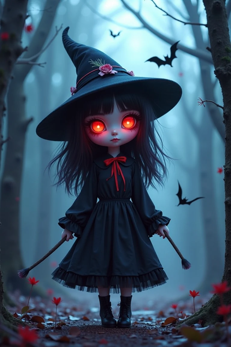 in the style of chibiw,  chibiwitches, cinematic, dramatic lighting, prismatic lens, full body shot,  a beautiful cute haunting chibi woman with varios costumes in every image,  posing in a natural pose,  she's in various haunting  locations, shadows play lighting,  ultra detailed, ultra realistic, ultra detailed colors, 8k, real photography   <lora:chibi-witches:1>